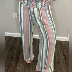 Indigo Reign Smocked Waist Wide Leg Striped Pants Sz M